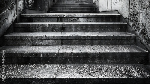 Stairs Gray concrete staircase in the street at the entrance to the building Light and shadow Summer Day Grunge Closeup : Generative AI