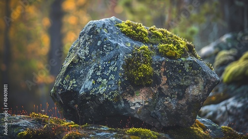 Moss on the rock Stolby national park in Krasnoyarsk Forest and a large stone with moss Siberian nature landscape : Generative AI photo