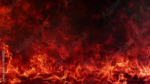 Black red abstract background Toned fiery red sky Flame and smoke effect Fire background with space for design Armageddon apocalypse spooky halloween inferno hell evil concept Wide ban : Generative AI photo