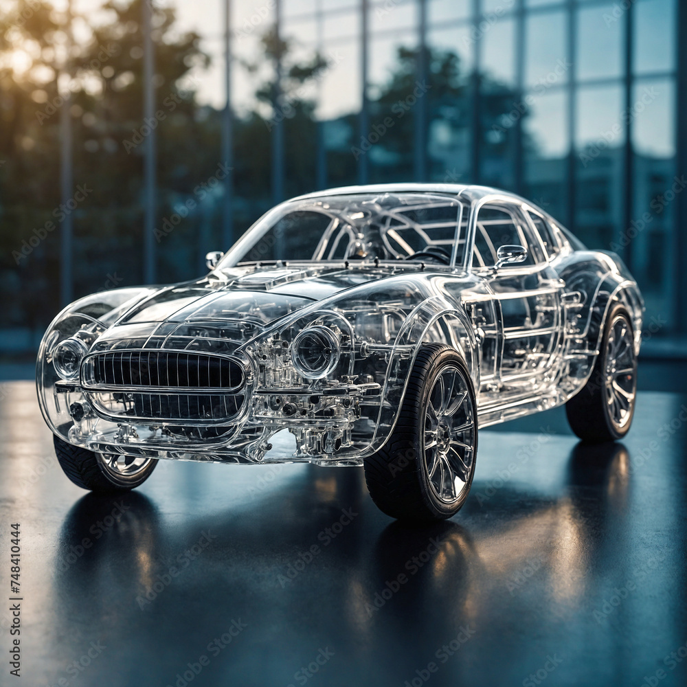 Naklejka premium Transparent car on the podium