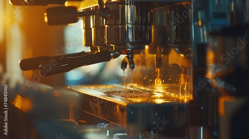 Espresso machine making coffee in pub bar restaurant : Generative AI photo