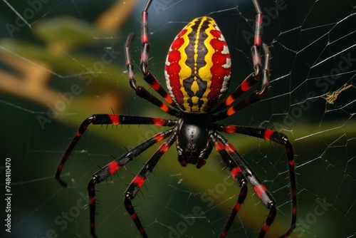 Industrious Orb weaver spider arabesca predator. Macro animal. Generate Ai