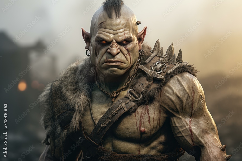 Mythical Green orc character. Skin scary ogre. Generate Ai