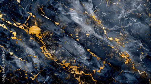 Texture of Black Marble with Gold Veins