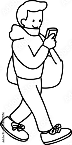 歩きスマホをする男性のイラスト