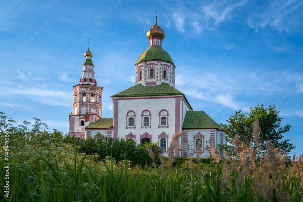 View of the Church of Elijah the Prophet on Ivanova Hill (Elijah Church) and Ilyinsky meadow on a sunny summer day, Suzdal, Vladimir region, Russia