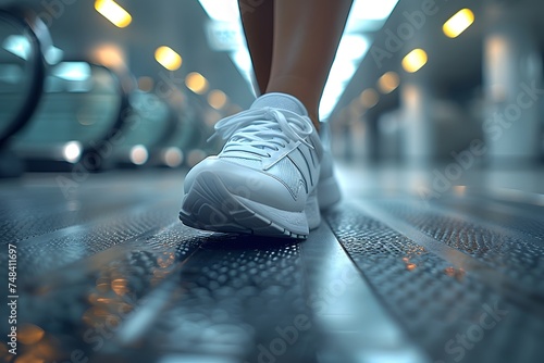 Close-up of a person s shoe while walking. Suitable for accompanying articles about the walking benefits  articles recommending places to walk for exercise  posting pictures with quotes about walking