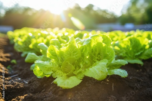 Green Field organic lettuce food. Green salad farm. Generate AI