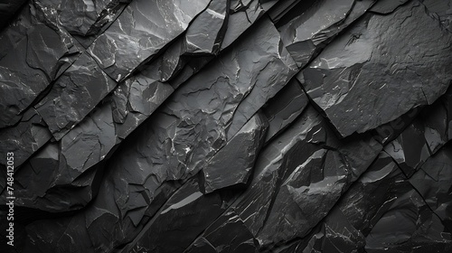 Mountain background texture Closeup Black rock background Dark gray stone background Black and white background Black grunge texture Contrast monochrome rocky texture Detail : Generative AI