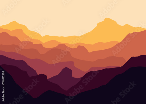 Mountains landscape vector. Vector illustration in flat style. © Fajarhidayah11