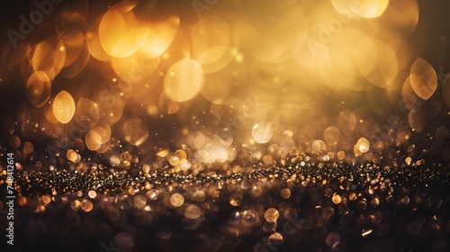 Glitter dark broun background golden saturated color defocused macro Sparks fall and sparkle free space : Generative AI photo