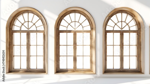 Beautiful wooden arch window frames on white background collage Banner design : Generative AI photo