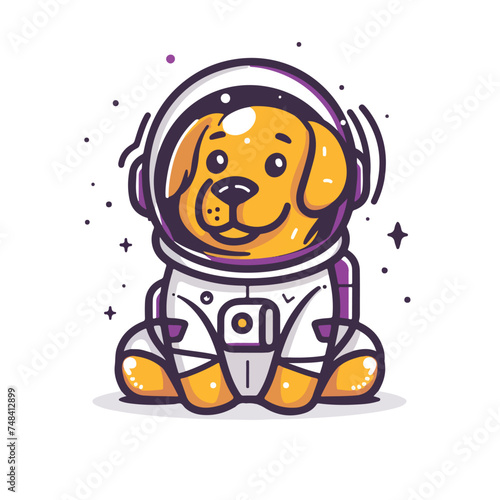Dog in space wearing a helmet illustration minimal 2D vector for design