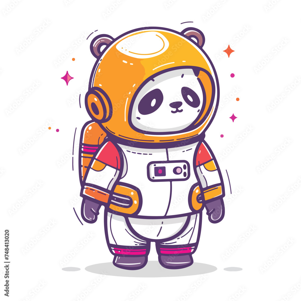 Panda in space wearing a helmet illustration minimal 2D vector for design