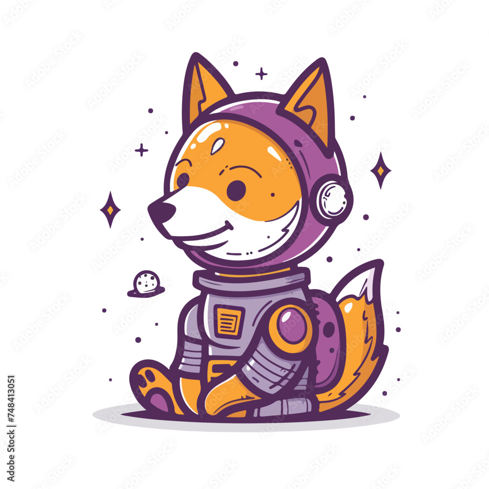 Fox in space wearing a helmet illustration minimal 2D vector for design Fox in space wearing a helmet illustration minimal 2D vector for design