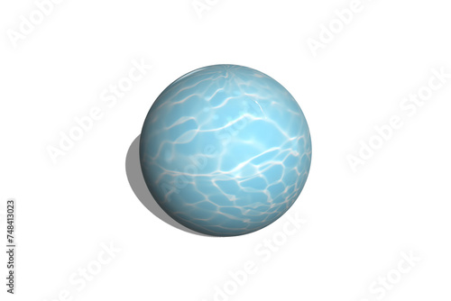 3d sphere with a reflection by water caustic. 3d sphere with shadow made by the water surface. 3d silver sphere. egg isolated on a white background.