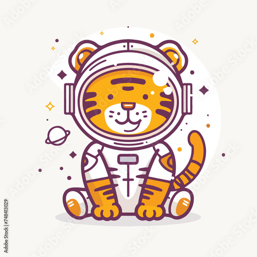 Tiger in space wearing a helmet illustration minimal 2D vector for design