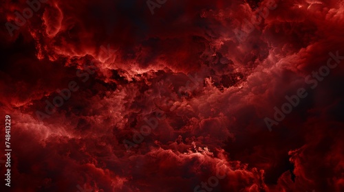 Black blood red fiery sky with clouds Horror background for design Dramatic frightening ominous skies Hell inferno Scary creepy evil spooky eerie Armageddon apocalypse concept : Generative AI