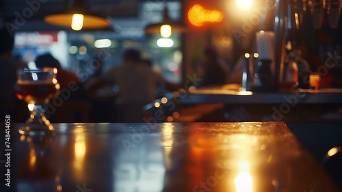 Table top counter Bar restaurant background with people : Generative AI