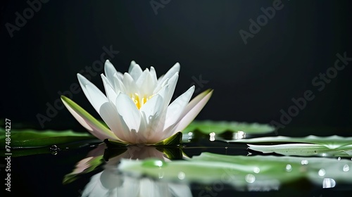 Beauty water lilly flower in the nature on black background : Generative AI