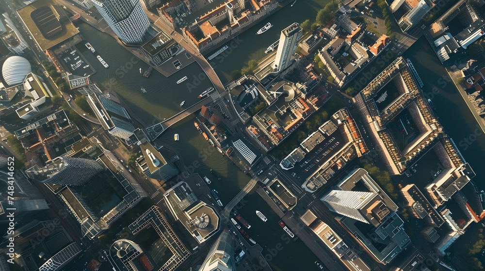 Aerial view of Rotterdam center The Netherlands : Generative AI Aerial view of Rotterdam center The Netherlands : Generative AI