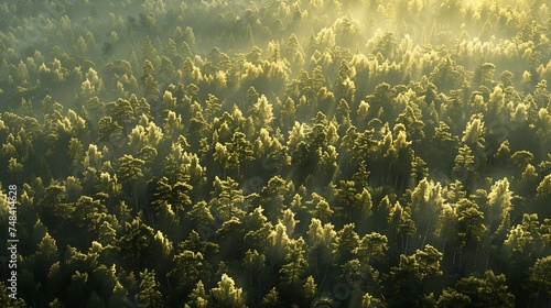 Aerial view of a nordic pines forest in Estonia : Generative AI