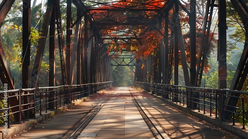Iron bridge in Chiangmai Thailand with Cassia fistula : Generative AI photo
