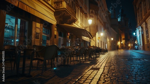 Staromestska Square and street cafes at night Prague Czech Republic : Generative AI photo