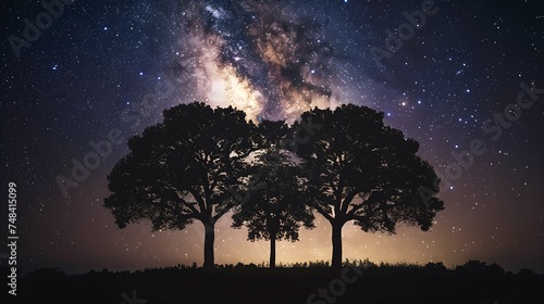 Silhouette of Daed trees and Milky Way at night sky Long exposure photograph : Generative AI