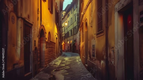 Narrow street in Florence Tuscany Italy Architecture and landmark of Florence Night cozy Florence cityscape   Generative AI