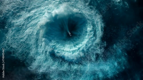 Little boat in the middle of whirlpool. Seamless looping time-lapse 4k video animation background photo