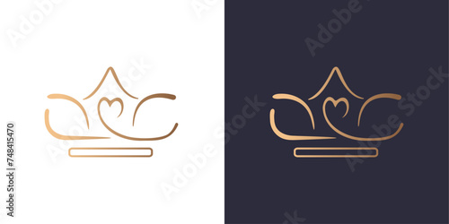 Letter D and C logo monogram with crown and heart, minimal style identity initial logo mark. Golden gradient vector emblem logotype for business cards initials. Logo for singer and artists