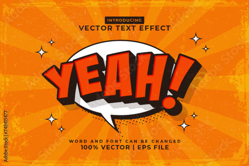 Editable text effect Yeah 3d Retro Comic style premium vector
