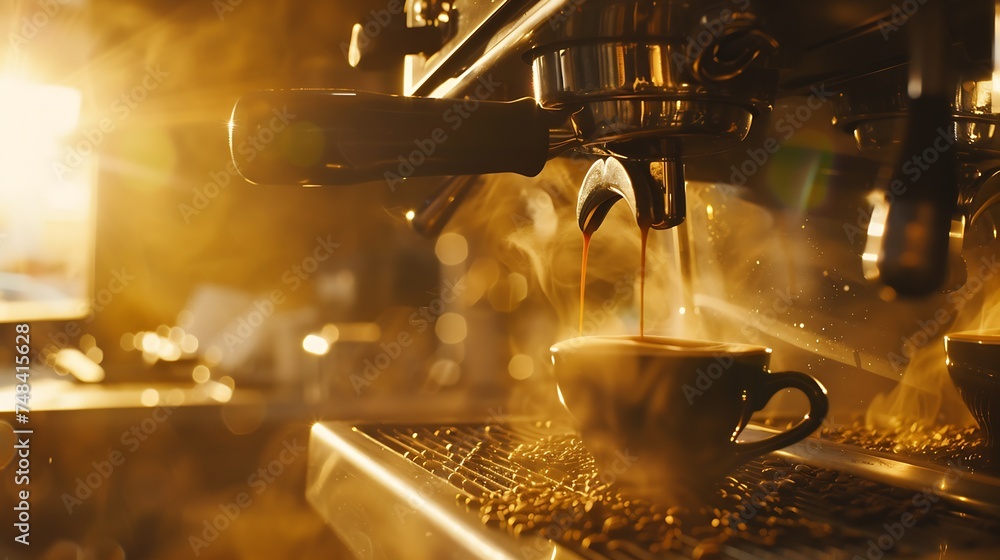 Barista making coffee from espresso machine : Generative AI - obrazy, fototapety, plakaty 