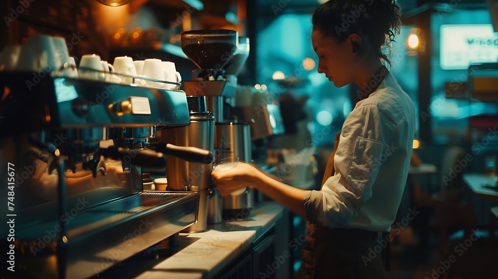 coffee shop staff making coffee : Generative AI - obrazy, fototapety, plakaty 