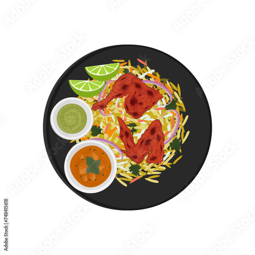 Vector illustration logo Tandoori chicken with biryani rice