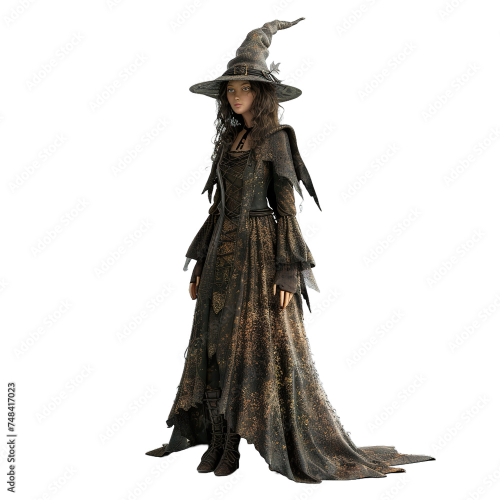 witch with a broom isolated on white background