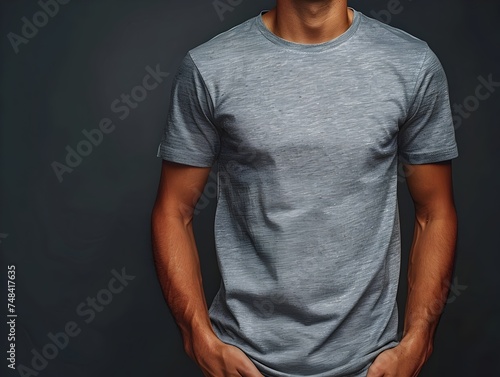 Attractive Male Model Posing in Gray T-Shirt photo