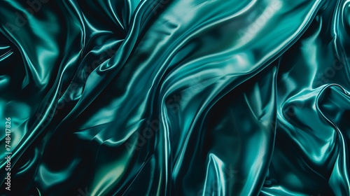 Blue green silk satin fabric Teal color elegant background Liquid wave or silk wavy folds Beautiful dark turquoise background with copy space for your design   Generative AI