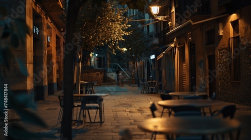 Portales street with restaurants in night Logrono Spain : Generative AI