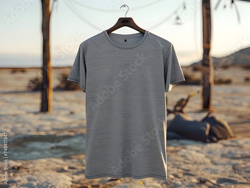 Gray Polo Shirt Hanging in Desert with Vray Style photo