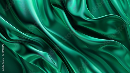 Black blue green abstract background Dark green silk satin texture background Beautiful wavy soft folds on the surface of the fabric Teal elegant background with copy space for design : Generative AI