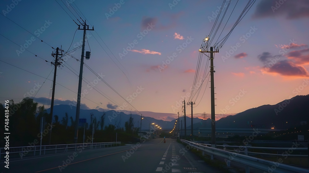 The Mountain twilight sky power full color on the road : Generative AI The Mountain twilight sky power full color on the road : Generative AI