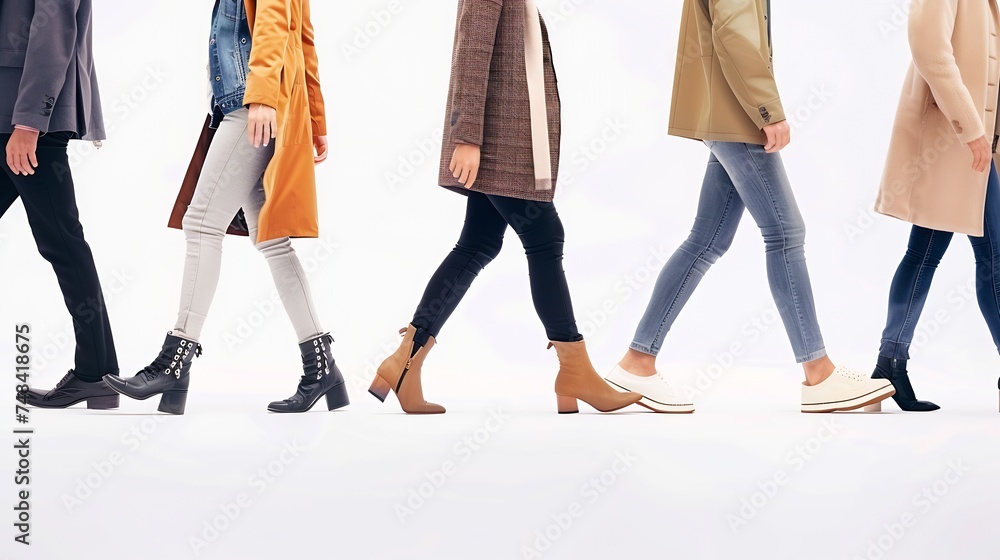 Collage with photos of people wearing stylish outfit walking on white background Banner design : Generative AI Collage with photos of people wearing stylish outfit walking on white background Banner design : Generative AI