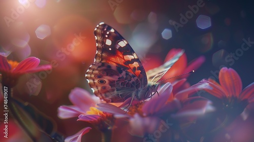 A closeup of Beauty butterfly resting on flower : Generative AI © Generative AI