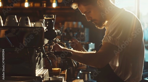 Barista making coffee from espresso machine   Generative AI