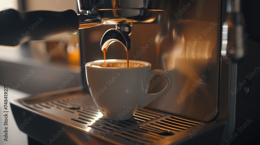 modern coffee machine makes a cup of strong coffee close up photo service concept small businesspreparation method : Generative AI modern coffee machine makes a cup of strong coffee close up photo service concept small businesspreparation method : Generative AI