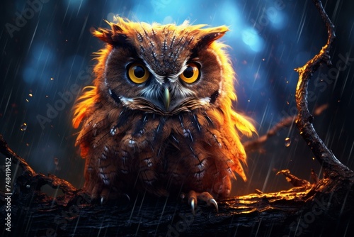 Mysterious Owl portrait banner. Raptor wild. Generate Ai © juliars