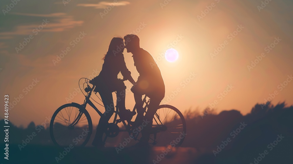 Obraz premium Couple of romantic lovers cycling caucasian people people love nature and lifestyle concept : Generative AI