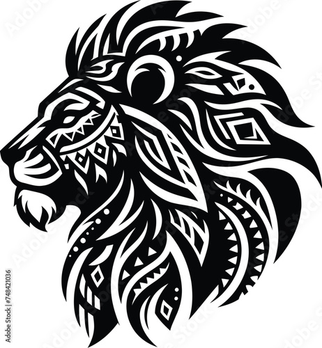 lion, wildcat animal silhouette in ethnic tribal tattoo,

